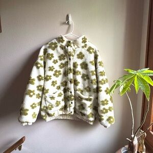 BiBi White and Green Floral Fleece Jacket